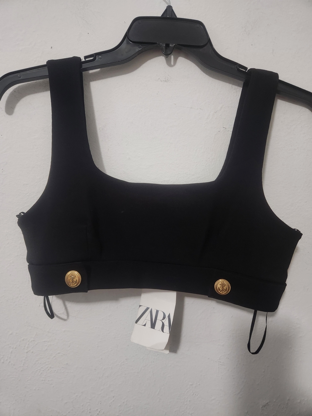 ZARA Black Crop Tank with Gold Button Accents